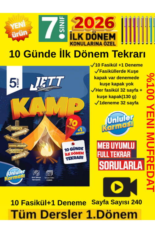 Ünlüler Karması 5. Sınıf İlk Dönem Tekrarı Tüm Dersler 10 Fasikül 1 Deneme+Tablet Kalem