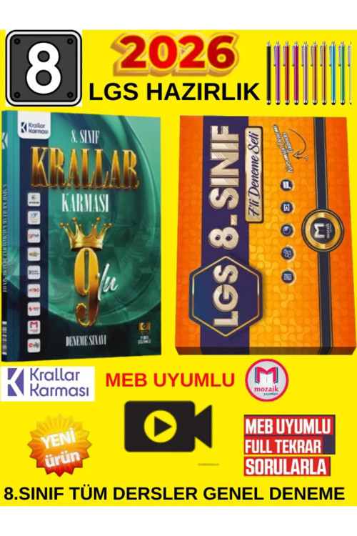 Krallar Karması 2026 Lgs 8.Sınıf Deneme Seti: 9'Lu Paket + Mozaik 8.Sınıf İntro 7'Li Karma - Video Çözümlü Set