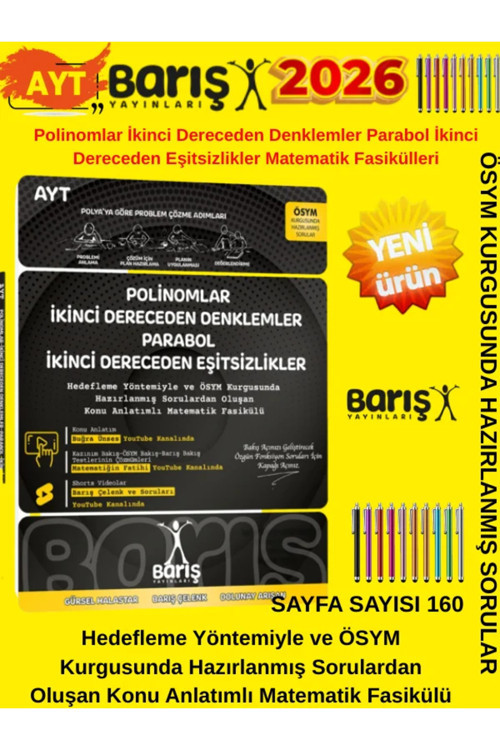 Barış Yayınları Barış 2026 Polinom. İkinci Derece Denk. Parabol İkinci Derece Eşit. Matematik Fasikülü(Yeni Ürün)