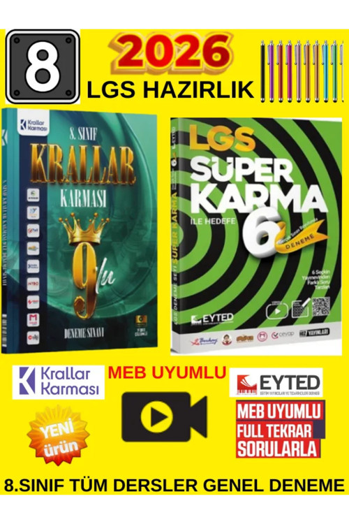 Krallar Karması 2026 Lgs 8. Sınıf 9'Lu Karma Deneme + Eyted 8.Sınıf 6'Lı Deneme Seti + Kalem - Tüm Dersler Güncel