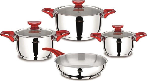 VIVALDI PERLA ÇELİK TENCERE SETİ 7 PARÇA KIRMIZI KUPLU G734