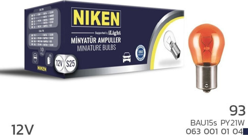 Niken 12V 93 Ampul YT (PY21W) Amber BAU15S 10 LU