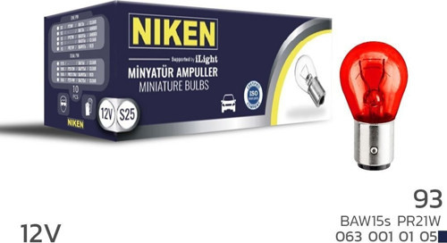Niken 12V 93 Ampul YT (PR21W) Kırmızı BAW15S 10 LU