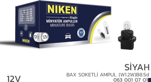 Niken 12V Bax Soketli Ampul (W1.2W)B8.5d Siyah 10’Lu