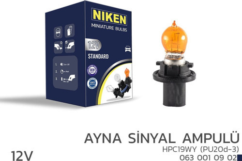 Niken 12V HPC19WY Ayna Sinyal Ampulü (PU20d-3)AMB 10’Lu