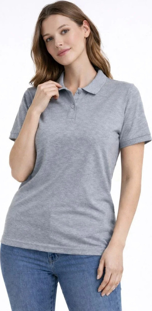 Kadın Pike Kumaş Düğmeli Yaka Regular Rahat Günlük Kısa kol Tişört T-shirt - Gri
