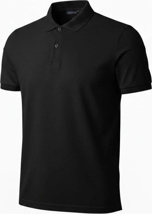 Erkek Pike Kumaş Düğmeli Yaka Regular Fit Günlük Kısa kol Tişört T-shirt - Siyah