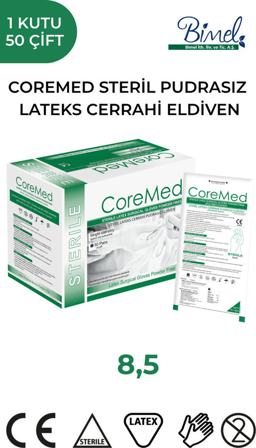 STERİL CERRAHİ LATEKS PUDRASIZ ELDİVEN 8,5 BEDEN 50 ÇİFT