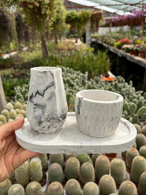 Hediyelik Dekoratif 3'lü Beton Saksı Seti