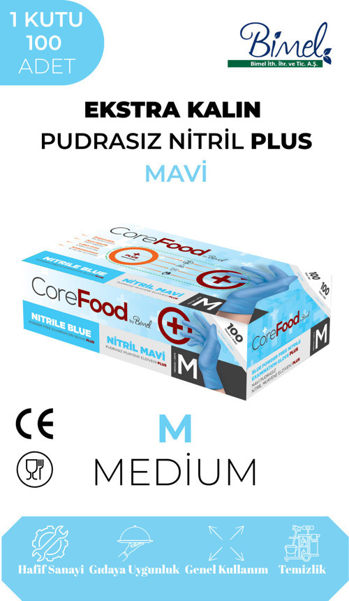 Ekstra Kalın Nitril Mavi Plus Muayene Eldiveni M - 1 Paket 100'lü