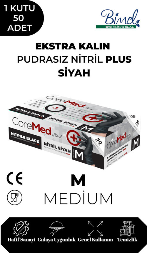 Ekstra Kalın Nitril Siyah Plus Muayene Eldiveni M - 1 Paket 50'li