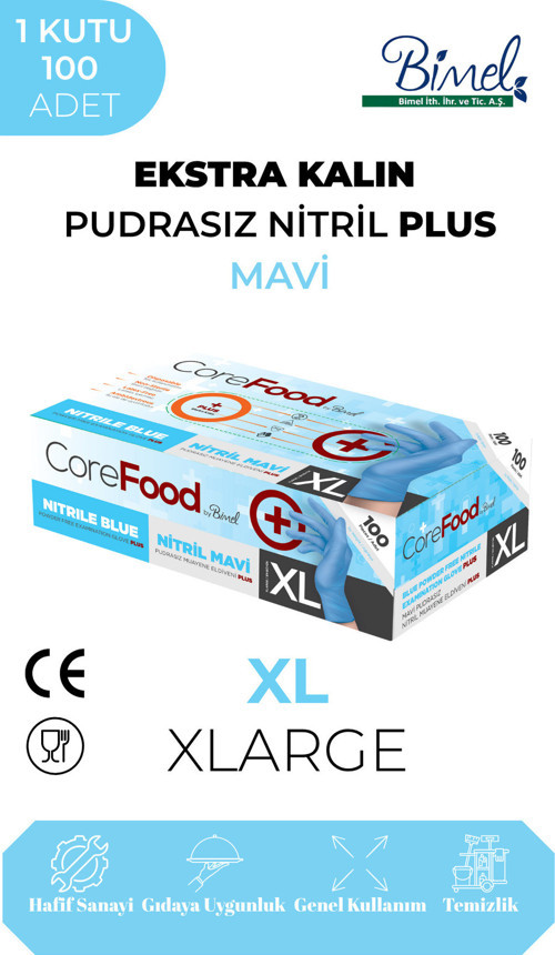 Ekstra Kalın Nitril Mavi Plus Muayene Eldiveni XL - 1 Paket 100'lü