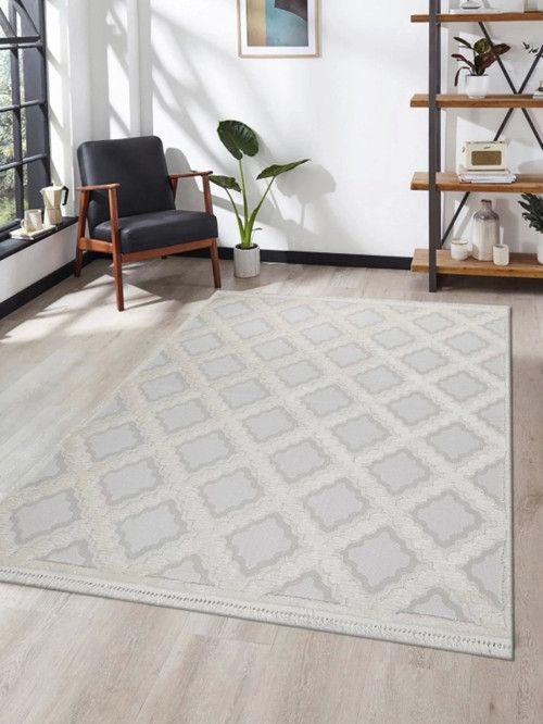 Grade Bukleli Dokuma Halı Çocuk Odası Oturma Odası Salon Mutfak Halısı - Krem Gri