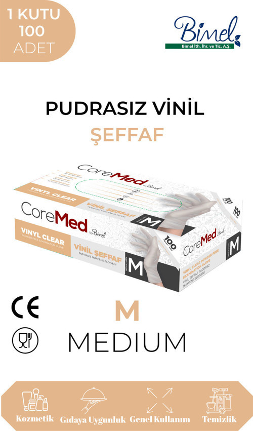 Vinil Şeffaf Muayene Eldiveni M - 1 Paket 100'lü