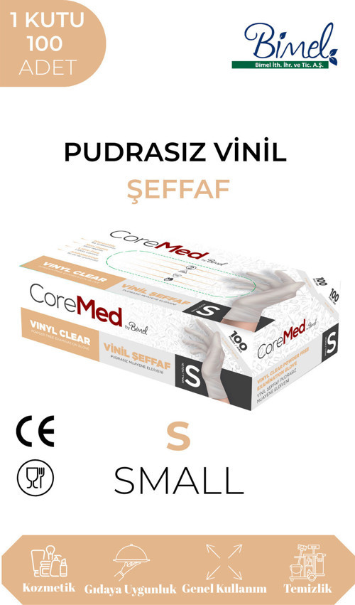 Vinil Şeffaf Muayene Eldiveni S - 1 Paket 100'lü