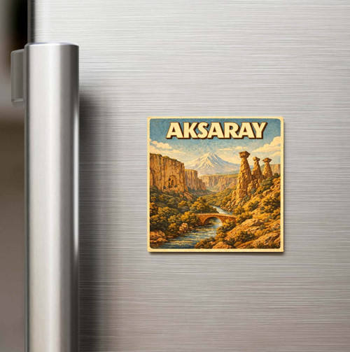 Aksaray Şehri - Pop-Art Travel - Baskılı Buzdolap Magneti Kare 9x9 cm