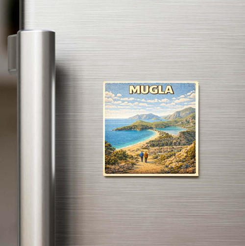 Muğla Şehri - Pop-Art Travel - Baskılı Buzdolap Magneti Kare 9x9 cm