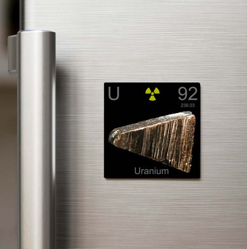 Uranium (Uranyum) Elementi – Baskılı Buzdolap Magneti Kare – 9x9 cm