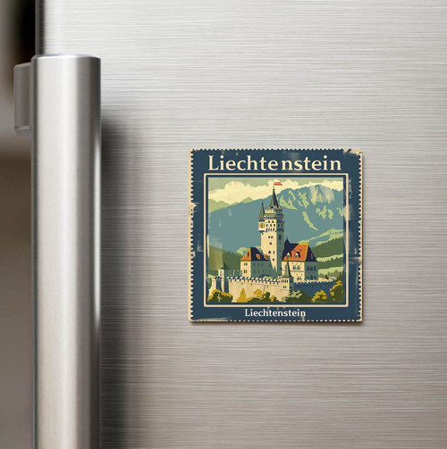 Lihtenştayn Liechtenstein - Posta Pulu Temalı Ülke - Baskılı Buzdolap Magneti Kare - 9x9 cm
