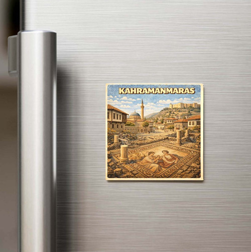 Kahramanmaraş Şehri - Pop-Art Travel - Baskılı Buzdolap Magneti Kare 9x9 cm