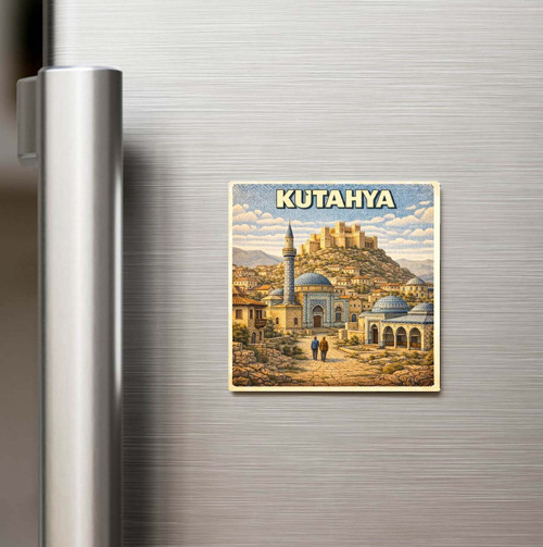 Kütahya Şehri - Pop-Art Travel - Baskılı Buzdolap Magneti Kare 9x9 cm
