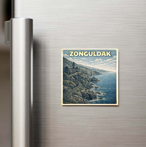 Zonguldak Şehri - Pop-Art Travel - Baskılı Buzdolap Magneti Kare 9x9 cm