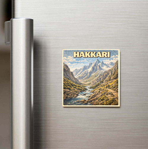 Hakkâri Şehri - Pop-Art Travel - Baskılı Buzdolap Magneti Kare 9x9 cm