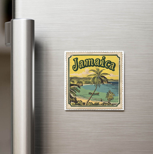 Jamaika Jamaica - Posta Pulu Temalı Ülke - Baskılı Buzdolap Magneti Kare - 9x9 cm