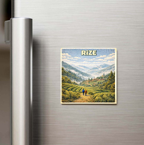 Rize Şehri - Pop-Art Travel - Baskılı Buzdolap Magneti Kare 9x9 cm