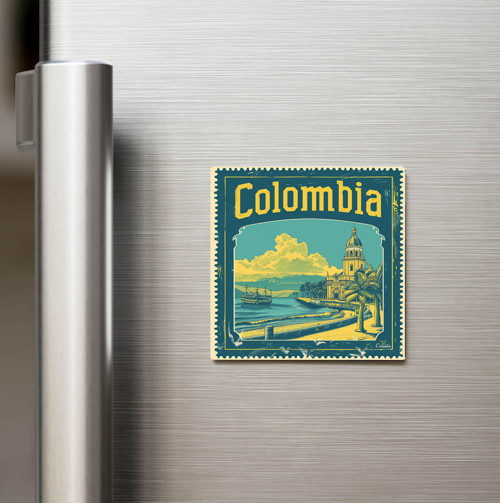 Kolombiya Colombia - Posta Pulu Temalı Ülke - Baskılı Buzdolap Magneti Kare - 9x9 cm