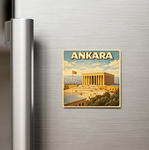 Ankara Şehri - Pop-Art Travel - Baskılı Buzdolap Magneti Kare 9x9 cm