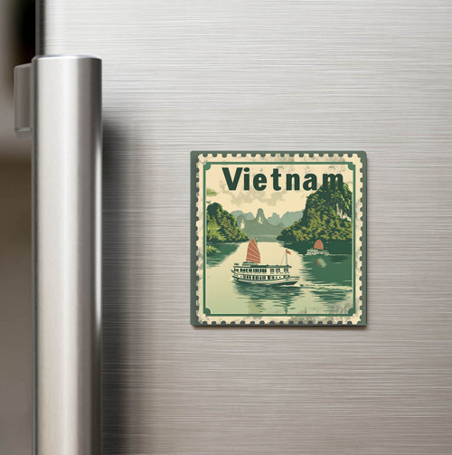 Vietnam Vietnam - Posta Pulu Temalı Ülke - Baskılı Buzdolap Magneti Kare - 9x9 cm