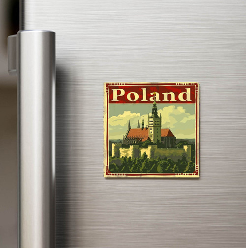 Polonya Poland - Posta Pulu Temalı Ülke - Baskılı Buzdolap Magneti Kare - 9x9 cm