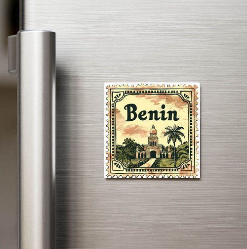 Benin Benin - Posta Pulu Temalı Ülke - Baskılı Buzdolap Magneti Kare - 9x9 cm