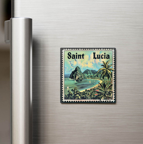 Saint Lucia Saint Lucia - Posta Pulu Temalı Ülke - Baskılı Buzdolap Magneti Kare - 9x9 cm
