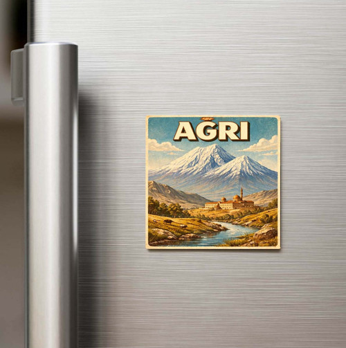 Ağrı Şehri - Pop-Art Travel - Baskılı Buzdolap Magneti Kare 9x9 cm