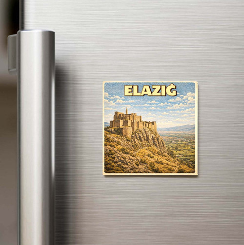 Elazığ Şehri - Pop-Art Travel - Baskılı Buzdolap Magneti Kare 9x9 cm