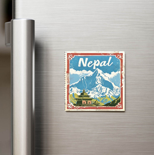 Nepal Nepal - Posta Pulu Temalı Ülke - Baskılı Buzdolap Magneti Kare - 9x9 cm