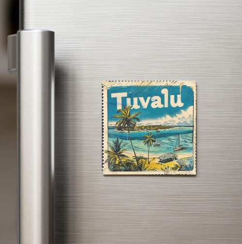 Tuvalu Tuvalu - Posta Pulu Temalı Ülke - Baskılı Buzdolap Magneti Kare - 9x9 cm