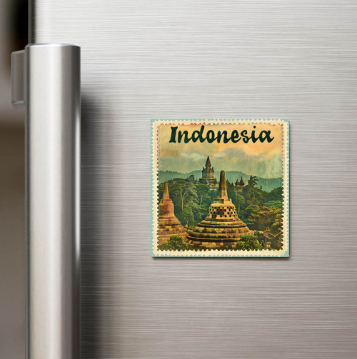 Endonezya Indonesia - Posta Pulu Temalı Ülke - Baskılı Buzdolap Magneti Kare - 9x9 cm