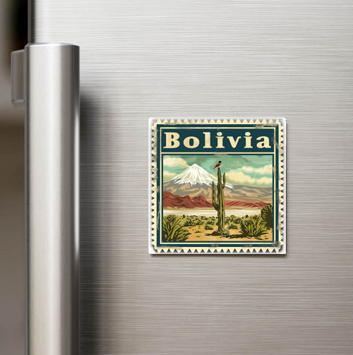 Bolivya Bolivia - Posta Pulu Temalı Ülke - Baskılı Buzdolap Magneti Kare - 9x9 cm