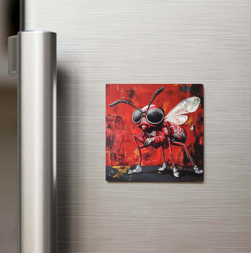 Fire Ant - Ateş Karıncası - Güneş Gözlüklü Style - Baskılı Buzdolap Magneti Kare - 9x9 Cm