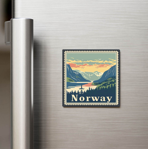Norveç Norway - Posta Pulu Temalı Ülke - Baskılı Buzdolap Magneti Kare - 9x9 cm