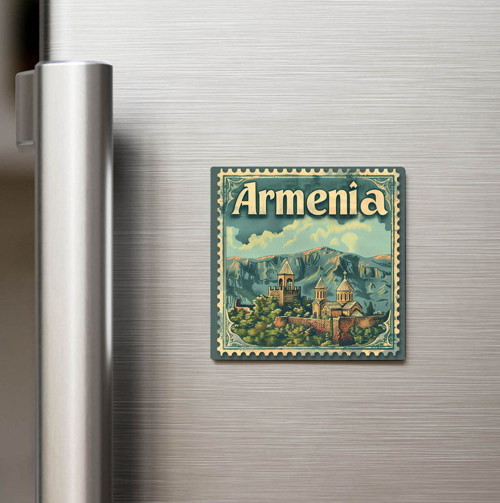 Ermenistan Armenia - Posta Pulu Temalı Ülke - Baskılı Buzdolap Magneti Kare - 9x9 cm