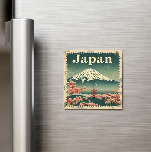Japonya Japan - Posta Pulu Temalı Ülke - Baskılı Buzdolap Magneti Kare - 9x9 cm