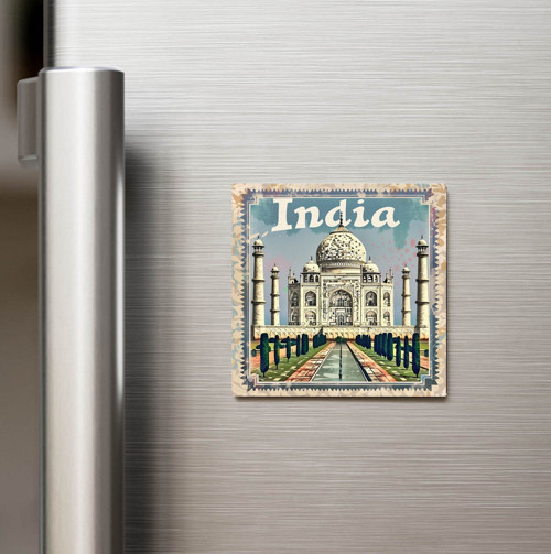 Hindistan India - Posta Pulu Temalı Ülke - Baskılı Buzdolap Magneti Kare - 9x9 cm