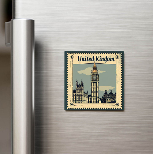 Birleşik Krallık United Kingdom - Posta Pulu Temalı Ülke - Baskılı Buzdolap Magneti Kare - 9x9 cm