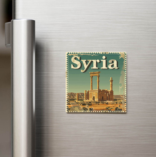Suriye Syria - Posta Pulu Temalı Ülke - Baskılı Buzdolap Magneti Kare - 9x9 cm