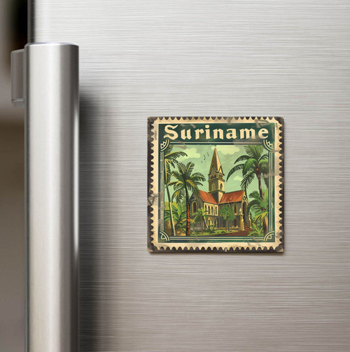 Surinam Suriname - Posta Pulu Temalı Ülke - Baskılı Buzdolap Magneti Kare - 9x9 cm