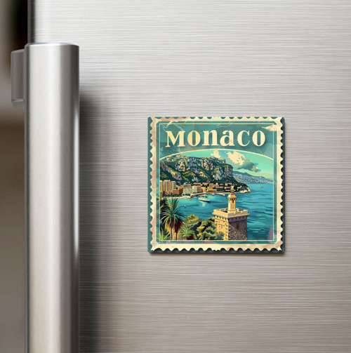 Monako Monaco - Posta Pulu Temalı Ülke - Baskılı Buzdolap Magneti Kare - 9x9 cm